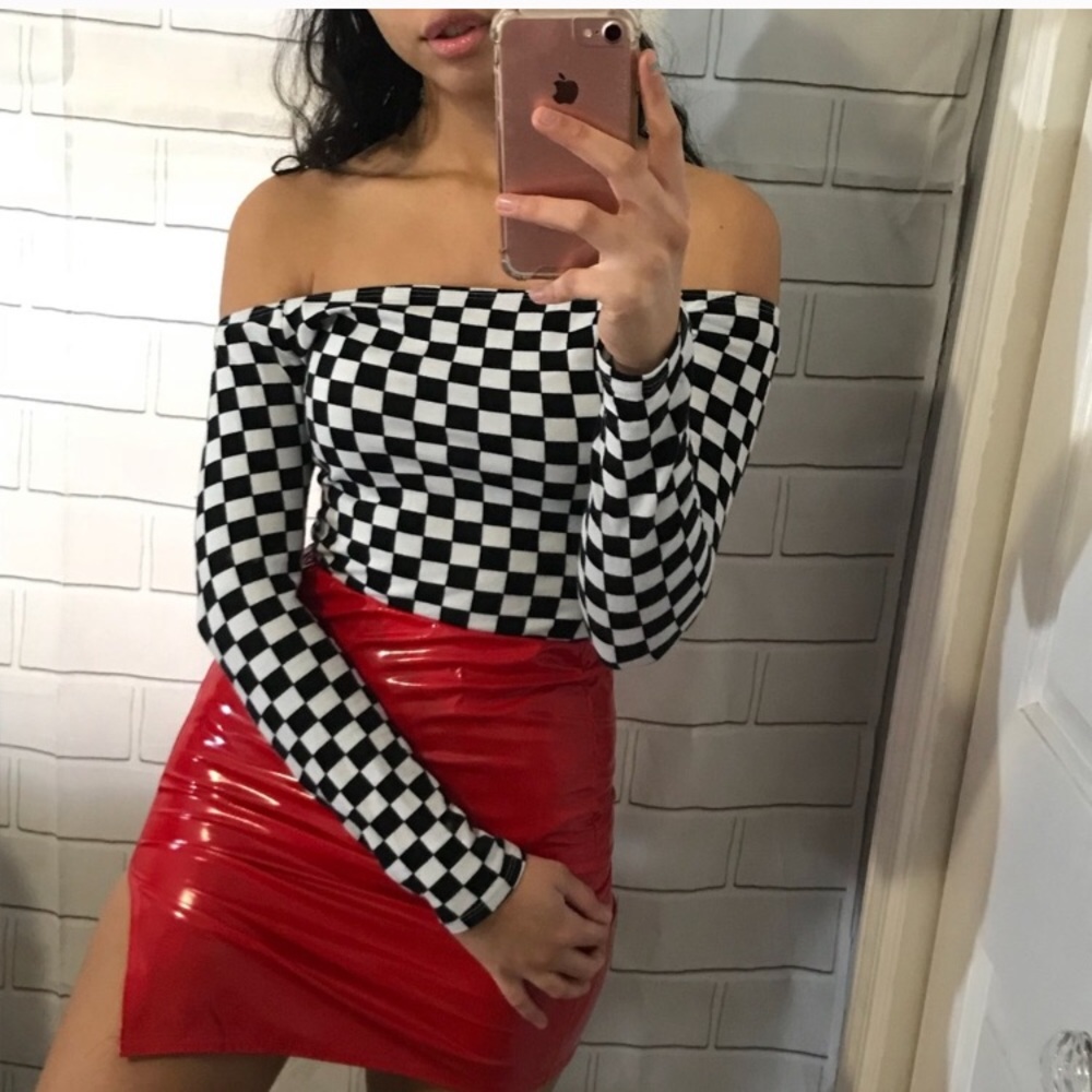 Black and white checkered bodysuit
